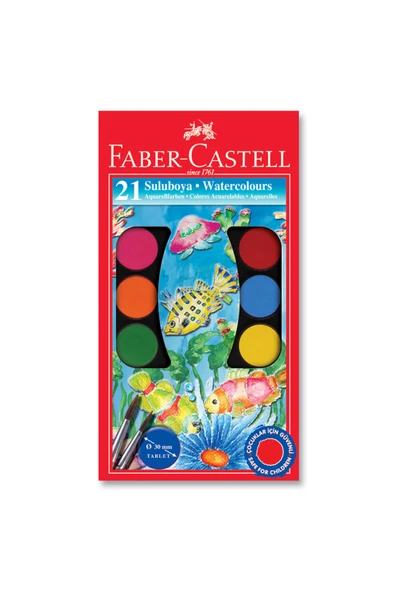 Faber Castell Büyük Boy Suluboya, 21 Renk, Canlı Renkler, Kolay Karışabilen Set, Yoğun Pigmentli, Ergonomik ürün görseli 1
