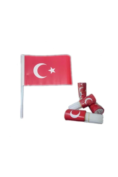 GMG 100 Adet Çubuklu Kağıt Türk Bayrağı Çıtalı Sopalı Ayyıldız Baskılı Bayrak ürün görseli 1