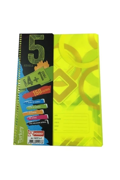 Mikro A4-150 Yaprak 4+1 Ayraçlı Konulu Defter Helezon Spiral ürün görseli 1