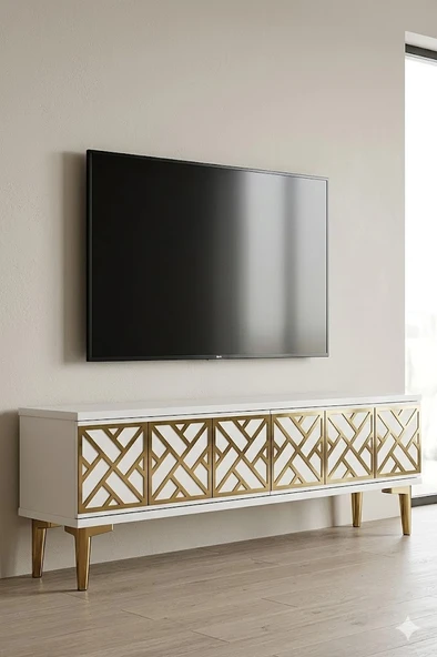 TSA1238BG AREX Tv Sehpası Beyaz-Gold 120cm ürün görseli 1