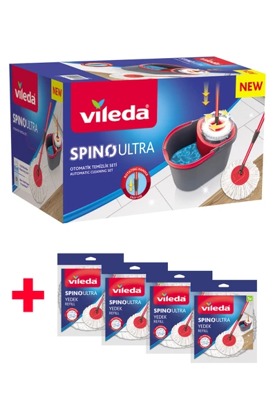 Vileda Spino Ultra Otomatik Temizlik Seti + 4 Adet Mikrofiber Yedek Paspas ürün görseli 1
