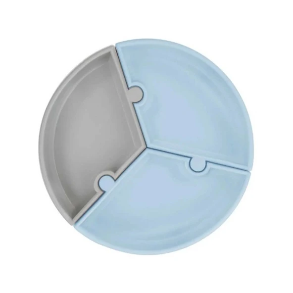 Puzzle Vakum Tabanlı Silikon Tabak Mineral Blue / Powder Grey ürün görseli 1