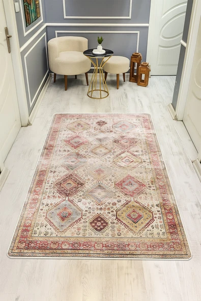 Eskitme Desen Dijital Baskı Kaymaz Taban Halı H1138 RENKLİ 80 X 200 ürün görseli 1