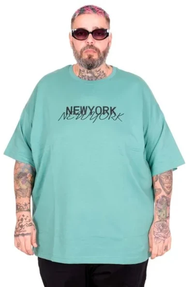 Büyük Beden Unisex Bisiklet Yaka Tshirt New York 26204 ÇAĞLA ürün görseli 1