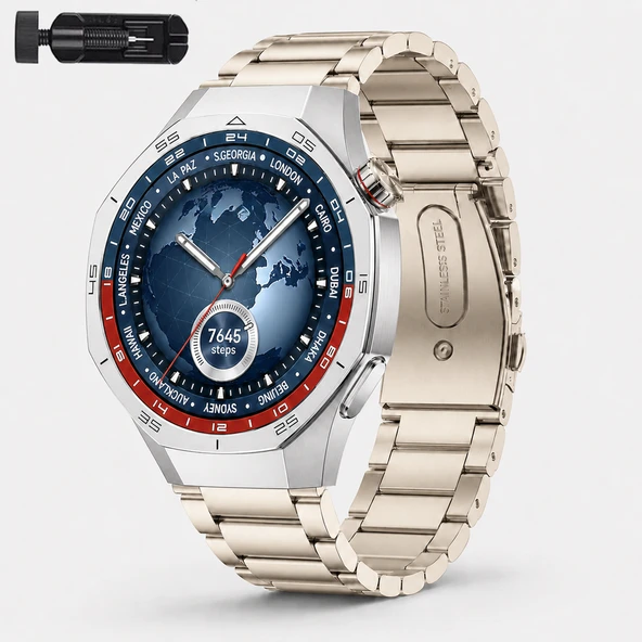 Huawei Watch GT5 Pro 46mm İle Uyumlu Katlanır Klipsli Paslanmaz Çelik Saat Kordonu  Starlight ürün görseli 1