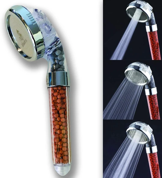 Arıtmalı Tasarruflu Duş Başlığı - 3 Ayarlı Krom & Şeffaf ürün görseli 1