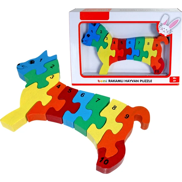 Bemi Ahşap Rakamlı Hayvan Puzzle ( Kedi ) ürün görseli 1