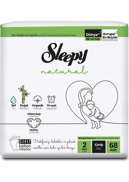 Natural Jumbo Bebek Bezi Mini 2 Numara 3 - 6 kg Bantlı Bez 68 Adet ürün görseli 1