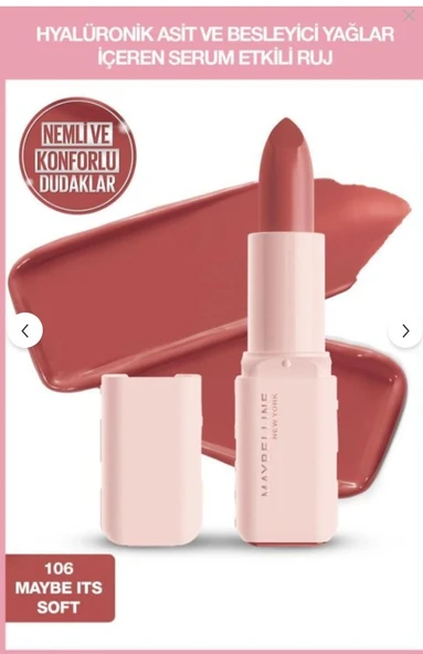Maybelline New York Serum Etkili Hyalüronik Asit ve Besleyici Yağ İçeren Ruj - 106 Maybe It's Soft ürün görseli 1