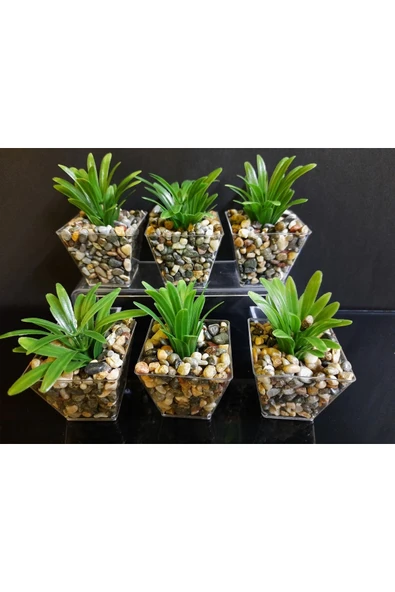 3 Adet Çakıl Saksıda Yapay Çiçek Yeşillik Banyo Çiçeği 6cmx10cm ürün görseli 1
