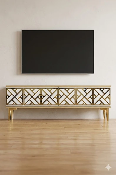 TSA1238DBG AREX Tv Sehpası Safirmeşe-Beyaz-Gold 120cm ürün görseli 1