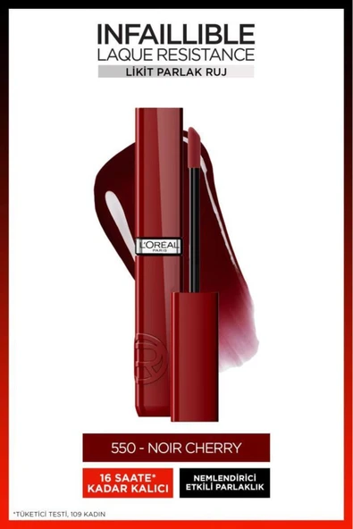 L'OREAL PARİS Infaillible Laque Resistance Likit Parlak Ruj - 550 Noir Cherry ürün görseli 1
