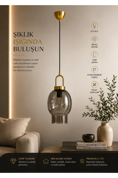 Lumexx AURA TEKLİ FÜME CAMLI ESKİTME SARKIT ürün görseli 1