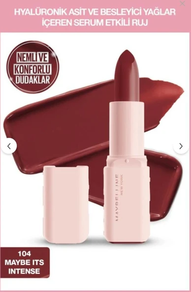 Maybelline New York Serum Etkili Hyalüronik Asit ve Besleyici Yağ İçeren Ruj - 104 Maybe It's Intense ürün görseli 1