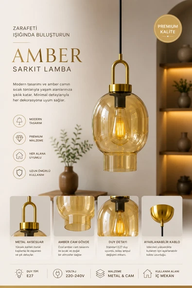 Lumexx AURA TEKLİ BAL CAMLI ESKİTME SARKIT ürün görseli 1