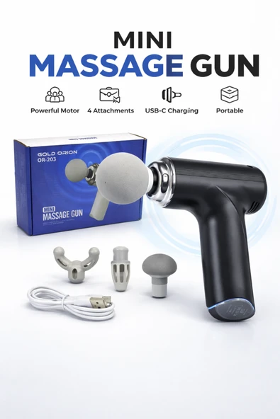 Mini Şarjlı Masaj Tabancası | 4 Başlıklı | 4 Kademeli | USB-C Şarjlı | 400 Gr | 16,5 cm ürün görseli 1