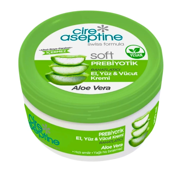 Cire Aseptine Soft Aloe Vera Özlü Yatıştırıcı Besleyici Prebiyotikli El, Yüz ve Vücut Krem 200 ml ürün görseli 1