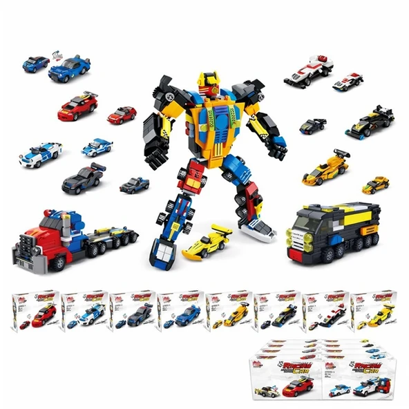 Ctoy Oyuncak Blok Dönüşebilen 2:1 Yarış Araçları 10052-1/8 (Karışık Model 1 Adet) ürün görseli 1