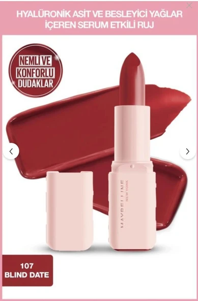 Maybelline New York Serum Etkili Hyalüronik Asit ve Besleyici Yağ İçeren Ruj - 107 Blind Date ürün görseli 1