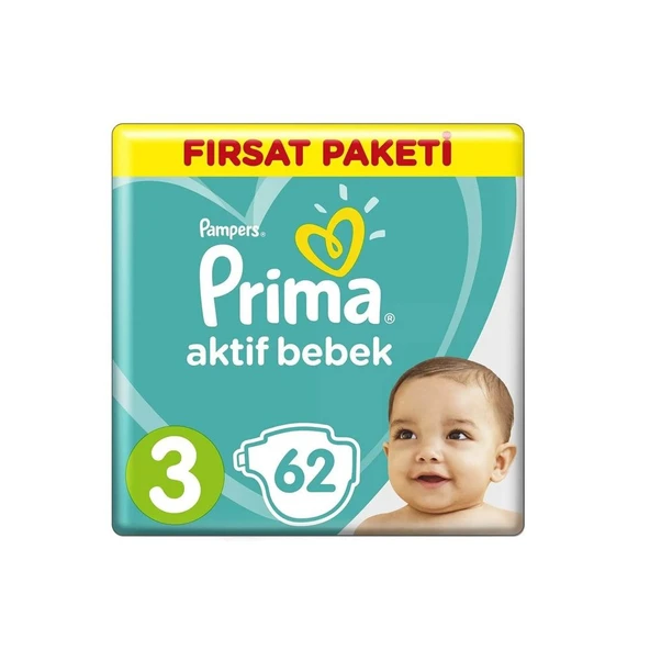 Bebek Bezi Aktif Bebek 3 Beden 62 Adet Fırsat Paketi
