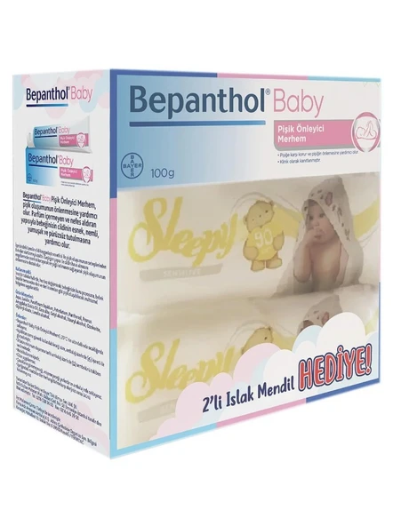 Baby Pişik Önleyici Merhem 100 Gr + 2 Paket Sleepy Sensitive 90 Lı Islak Havlu