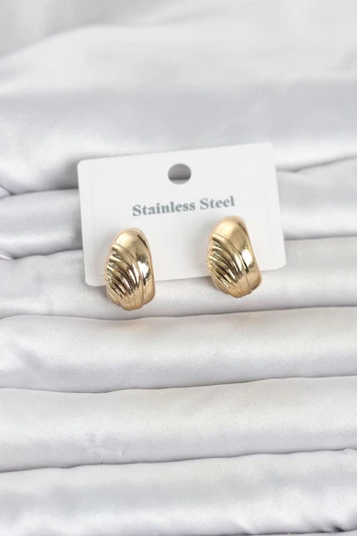 316L Çelik Gold Renk Desenli Yarım Halka Model Kadın Küpe TJ-BKP11807 ürün görseli 1