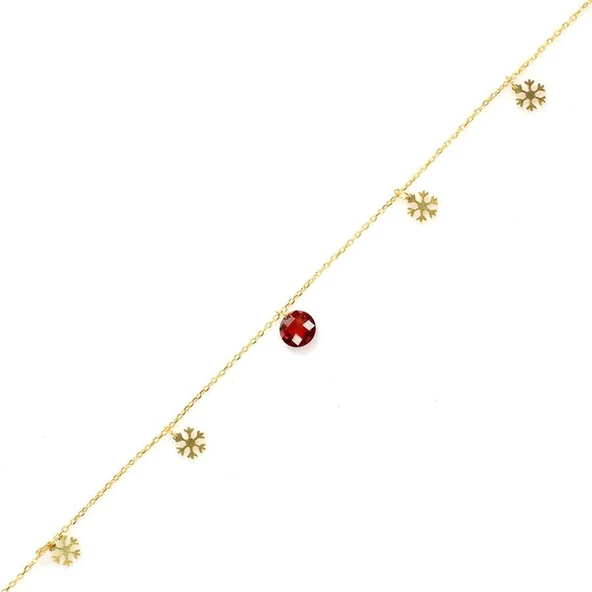 925 Ayar Gümüş Yuvarlak Garnet Taşlı Kar Tanesi Halhal ürün görseli 1