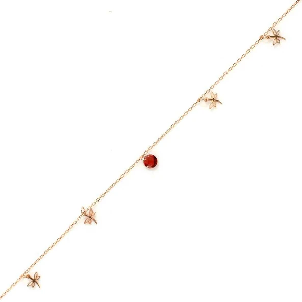 925 Ayar Rose Gümüş Yuvarlak Garnet Taşlı Yusufçuk Model Halhal ürün görseli 1