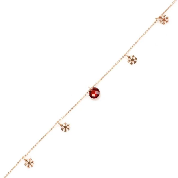 925 Ayar Rose Gümüş Yuvarlak Garnet Taşlı Kar Tanesi Halhal ürün görseli 1