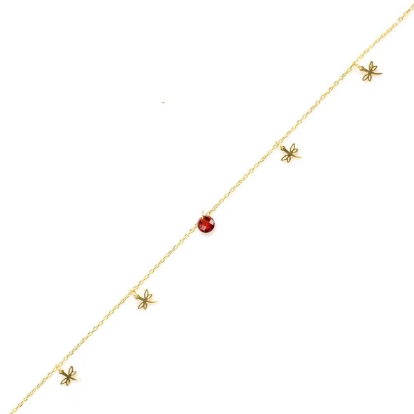 925 Ayar Gümüş Yuvarlak Garnet Taşlı Yusufçuk Modeli Halhal ürün görseli 1
