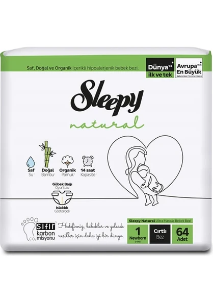 Sleepy Bebek Bezi 1 No 64'lü Bantlı Bez 2 - 5 kg Yüksek Emicilikle Konfor Sağlar ürün görseli 1