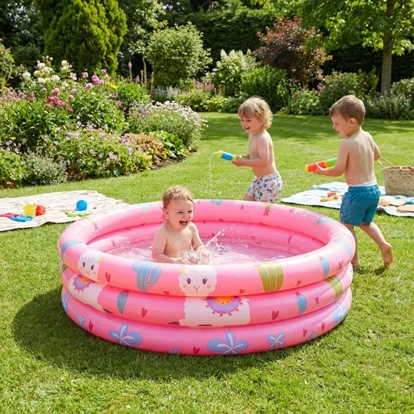 Alpaca 3-Halkalı Şişme Çocuk Havuzu – 100 cm x 30 cm Pembe 57167 ürün görseli 1