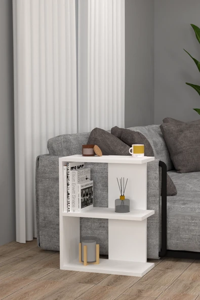 Pratik E-Form Raflı Kumandalık Dergilik Koltuk Yanı Sehpa ürün görseli 1
