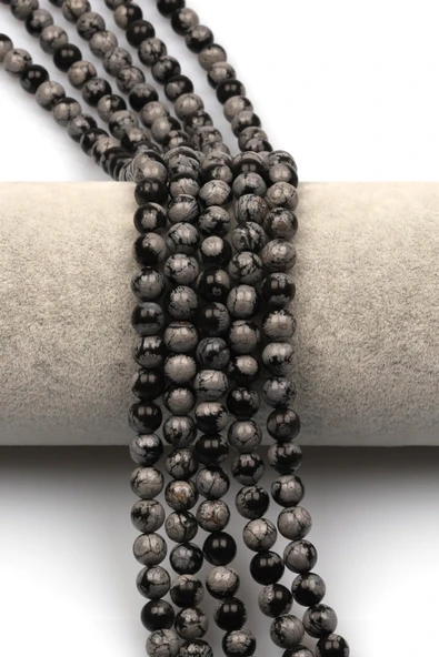 Karlı Obsidyen Doğal Taş Dizi 6 mm Küre Kesim - DZ-1111 ürün görseli 1