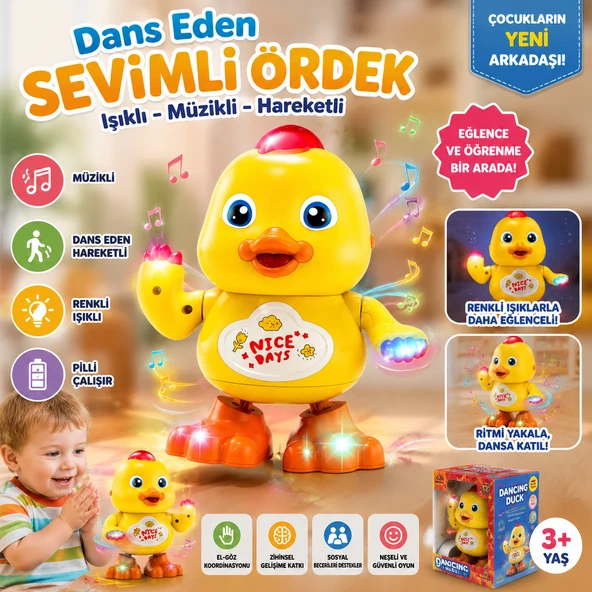 Pilli Dans Eden Sevimli Ördek Yeni Oyuncak Işıklı Müzikli Hareketli Eğitici Çocuk Oyuncağı ürün görseli 1