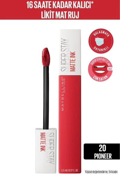 MAYBELLİNE NEW YORK Super Stay Matte Ink Likit Mat Ruj - 20 - Kırmızı ürün görseli 1