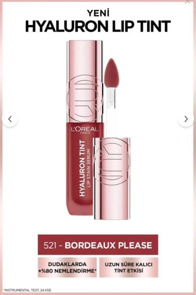 L'Oreal Paris Hyaluron Lip Tint Dudak Parlatıcı - 521 Bordeaux Please ürün görseli 1