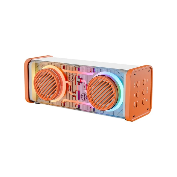 TURUNCU-BEYAZ KABLOSUZ HOPARLÖR - SPEAKER TAŞINABİLİR MP3 IŞIKLI USB ŞARJLI BT - AUX - TES 10 MT MENZİL 1200mAH PİL - 10W (5224) ürün görseli 1