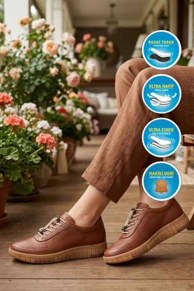 Taba Hakiki Deri Kadın Casual Ayakkabı - Resim 3