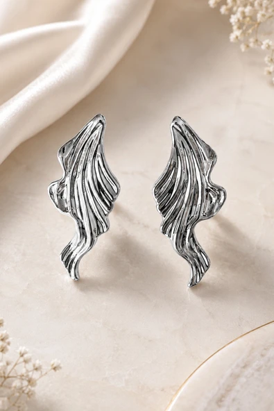 Silver Premium Kararmaz Geniş Hafif Küpe - Resim 2
