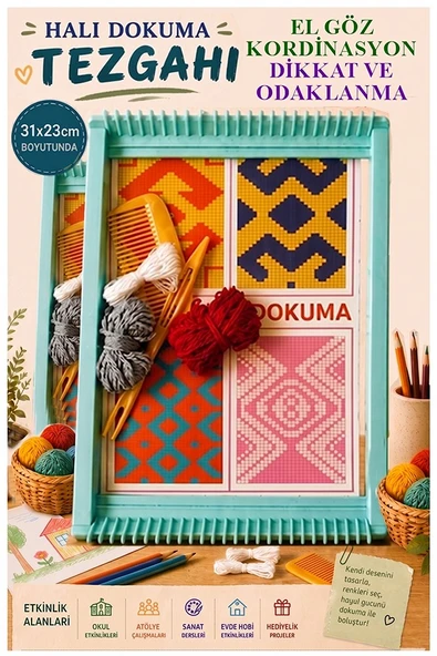 Halı Dokuma Tezgahı Plastik 23x31 cm 2 Paket Okul Çocuk Hobi Elişi Tezgah Halı Dokuma Seti Okul Sınıf Etkinlik ürün görseli 1