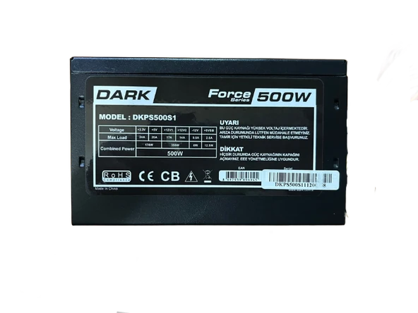 DARK FORCE DKPS500S1 500WATT POWER SUPPLY 12CM FANLI GÜÇ KAYNAĞI(2 EL YENİLENMİŞ ÜRÜN) ürün görseli 1