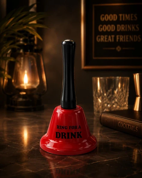 Metal El Çanı Servis Zili Dekoratif Masa Zili Ring For A Drink Kırmızı 13 cm ürün görseli 1