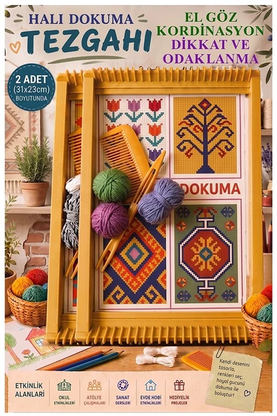 Halı Dokuma Tezgahı Plastik 23x31 cm 2 Paket Okul Çocuk Hobi Elişi Tezgah Halı Dokuma Seti Okul Sınıf Etkinlik ürün görseli 1