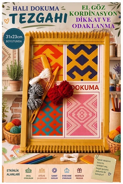 Halı Dokuma Tezgahı Plastik 23x31 cm 1 Paket Okul Çocuk Hobi Elişi Tezgah Halı Dokuma Seti Okul Sınıf Etkinlik ürün görseli 1
