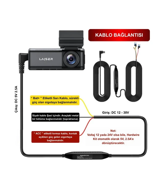 Laiser BW-D363 Hardwire Kit - Park Modu Kablosu - Type-C - Resim 3