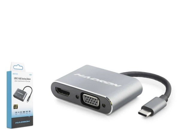 Type-C Combo Hub Hdmi 4K Vga Usb 3.0 Pd 4 Port Gri HDX7839 ürün görseli 1