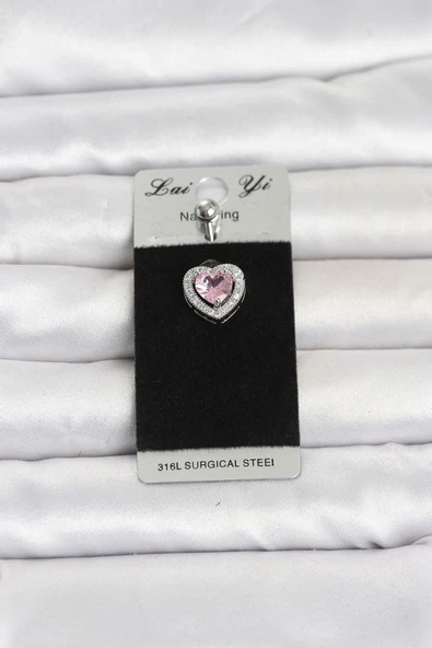 316L Cerrahi Çelik Pembe Kalp Model Göbek Piercing TJ-PR1411 ürün görseli 1