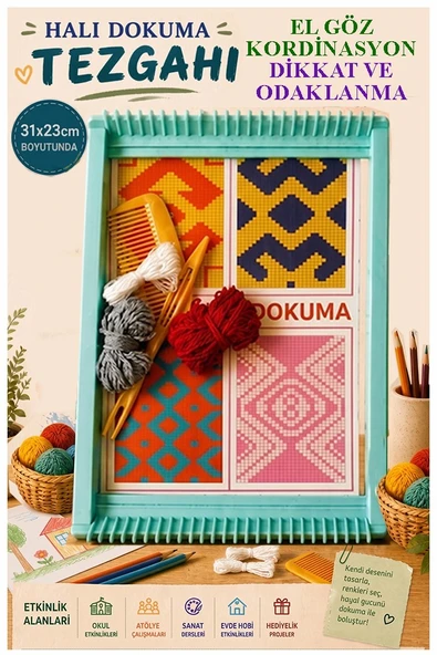 Halı Dokuma Tezgahı Plastik 23x31 cm 1 Paket Okul Çocuk Hobi Elişi Tezgah Halı Dokuma Seti Okul Sınıf Etkinlik ürün görseli 1