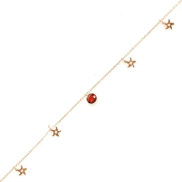 925 Ayar Rose Gümüş Yuvarlak Garnet Taşlı Deniz Yıldızı Halhal ürün görseli 1